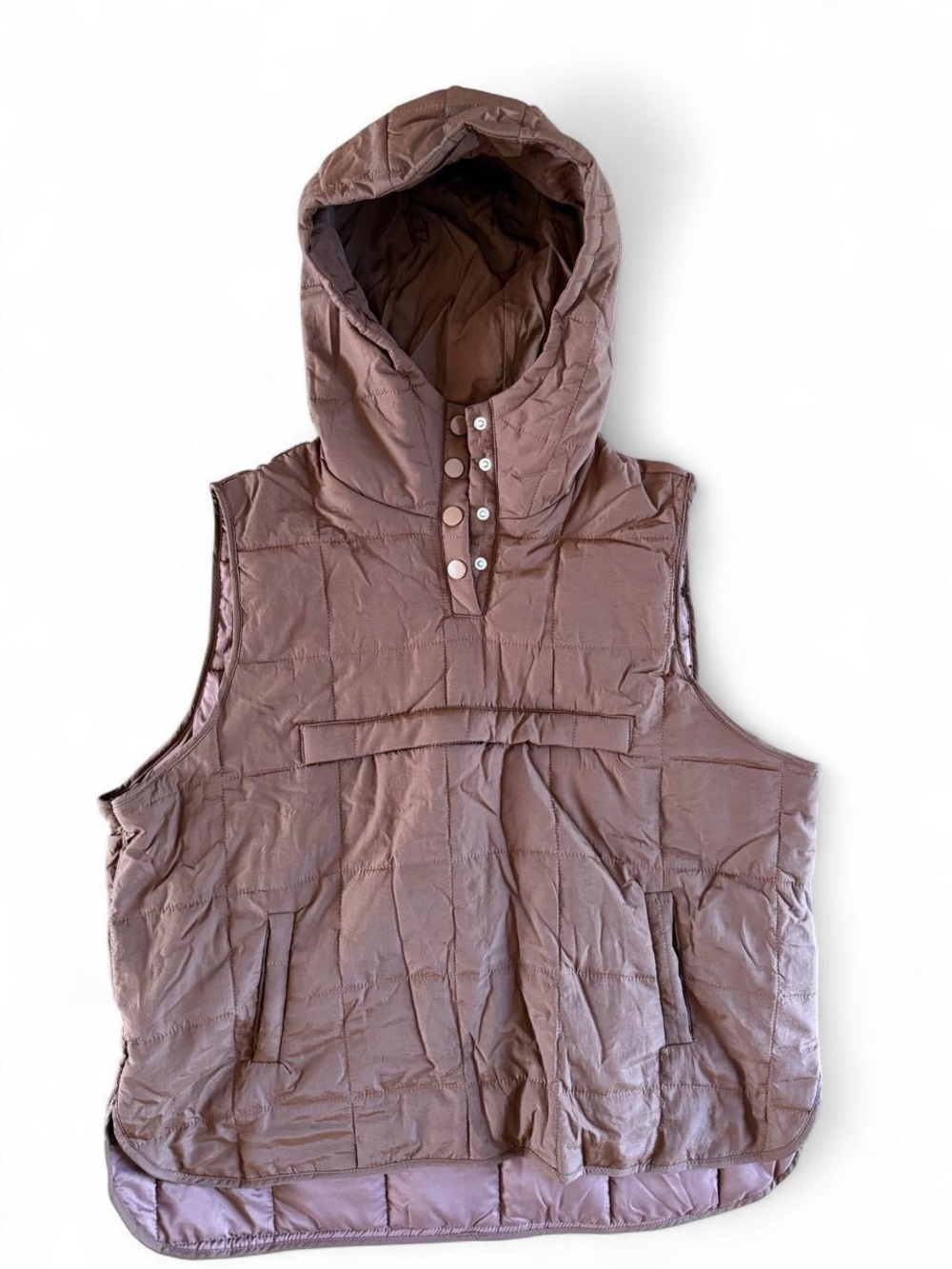 Womens Hooded Quilted Puffer Vest in Brown Large